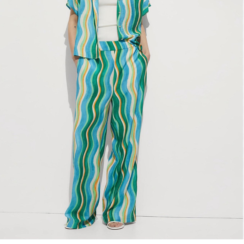 Mango Mykonos Wavy Strip Trousers Medium
